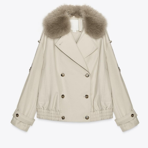 ZARA WATER REPELLENT SHORT TRENCH COAT FUR Size XL - Picture 4 of 16